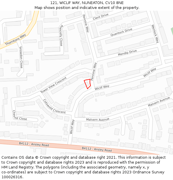 121, WICLIF WAY, NUNEATON, CV10 8NE: Location map and indicative extent of plot