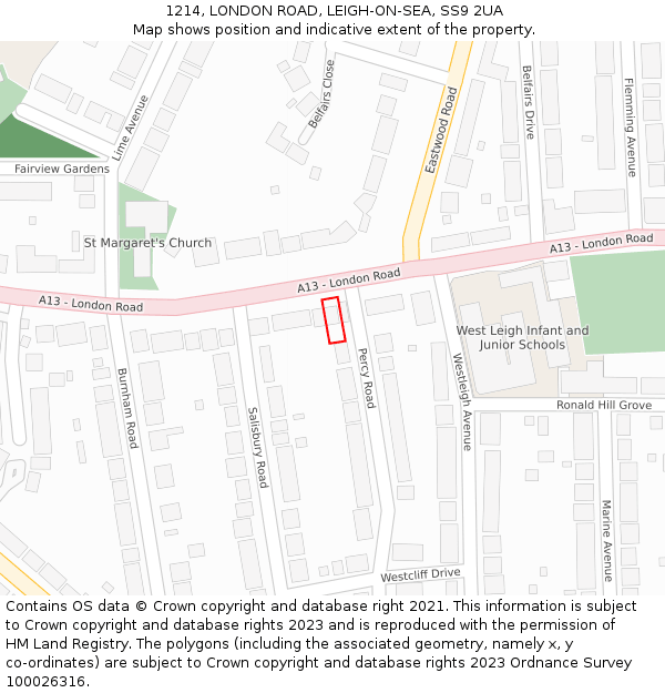 1214, LONDON ROAD, LEIGH-ON-SEA, SS9 2UA: Location map and indicative extent of plot