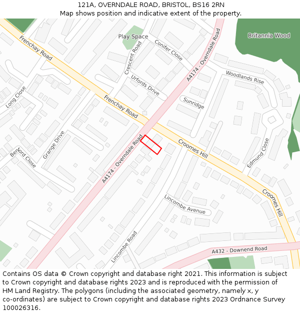 121A, OVERNDALE ROAD, BRISTOL, BS16 2RN: Location map and indicative extent of plot