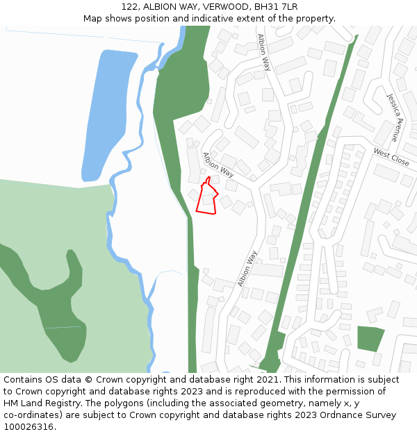 122, ALBION WAY, VERWOOD, BH31 7LR: Location map and indicative extent of plot