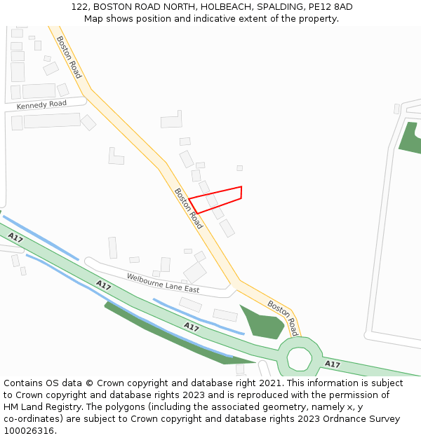 122, BOSTON ROAD NORTH, HOLBEACH, SPALDING, PE12 8AD: Location map and indicative extent of plot