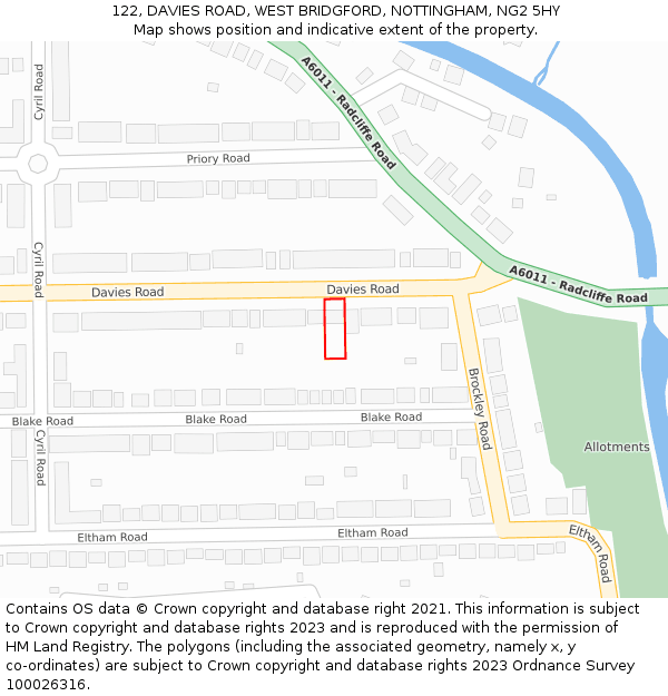 122, DAVIES ROAD, WEST BRIDGFORD, NOTTINGHAM, NG2 5HY: Location map and indicative extent of plot