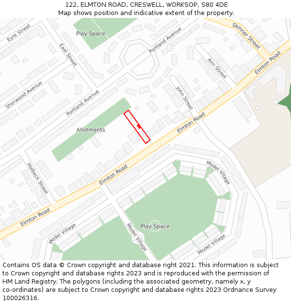 122, ELMTON ROAD, CRESWELL, WORKSOP, S80 4DE: Location map and indicative extent of plot