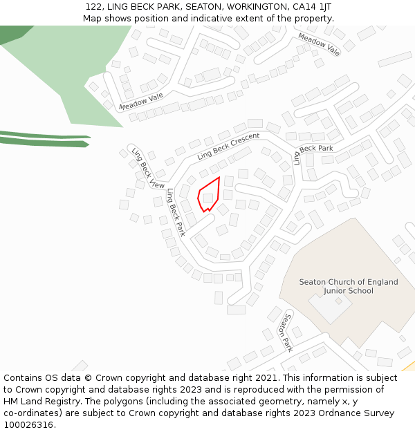 122, LING BECK PARK, SEATON, WORKINGTON, CA14 1JT: Location map and indicative extent of plot