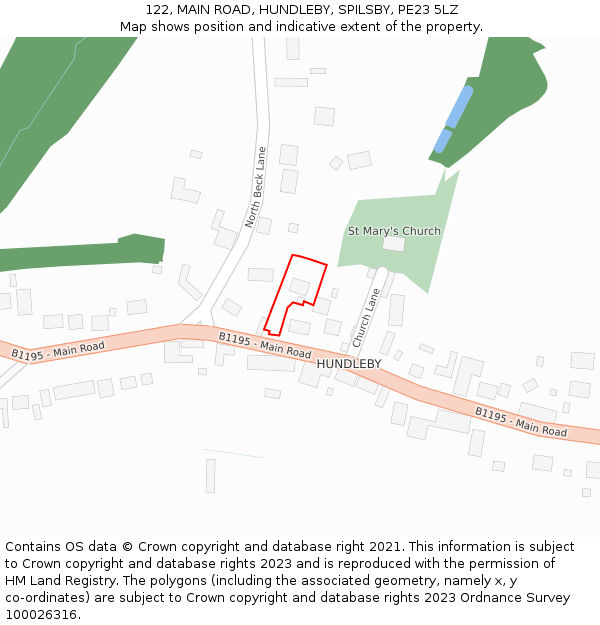 122, MAIN ROAD, HUNDLEBY, SPILSBY, PE23 5LZ: Location map and indicative extent of plot