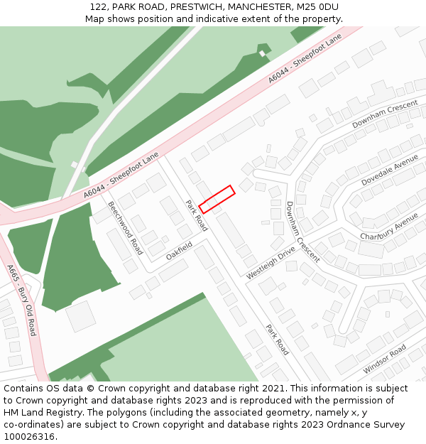 122, PARK ROAD, PRESTWICH, MANCHESTER, M25 0DU: Location map and indicative extent of plot