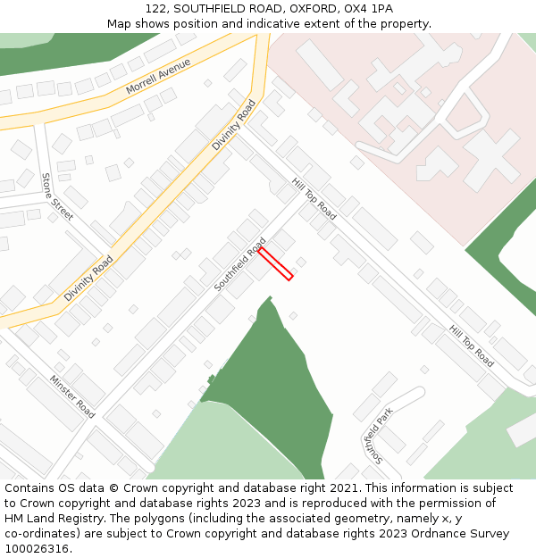 122, SOUTHFIELD ROAD, OXFORD, OX4 1PA: Location map and indicative extent of plot