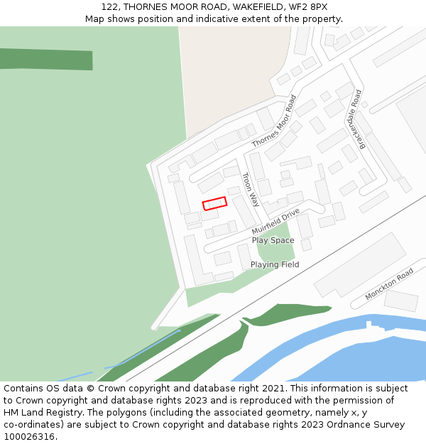 122, THORNES MOOR ROAD, WAKEFIELD, WF2 8PX: Location map and indicative extent of plot