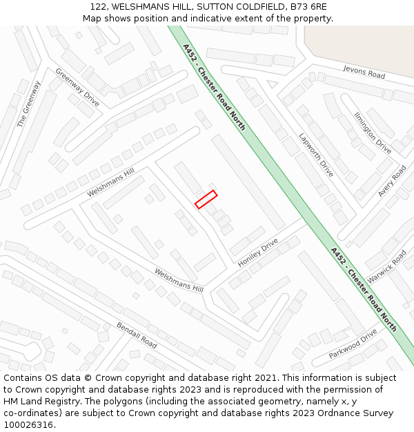 122, WELSHMANS HILL, SUTTON COLDFIELD, B73 6RE: Location map and indicative extent of plot