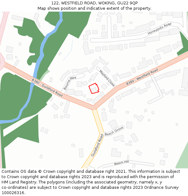 122, WESTFIELD ROAD, WOKING, GU22 9QP: Location map and indicative extent of plot