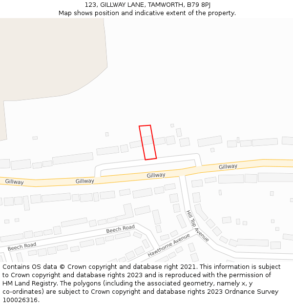 123, GILLWAY LANE, TAMWORTH, B79 8PJ: Location map and indicative extent of plot