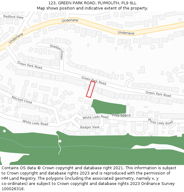 123, GREEN PARK ROAD, PLYMOUTH, PL9 9LL: Location map and indicative extent of plot