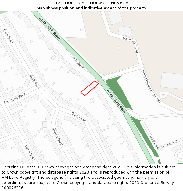 123, HOLT ROAD, NORWICH, NR6 6UA: Location map and indicative extent of plot