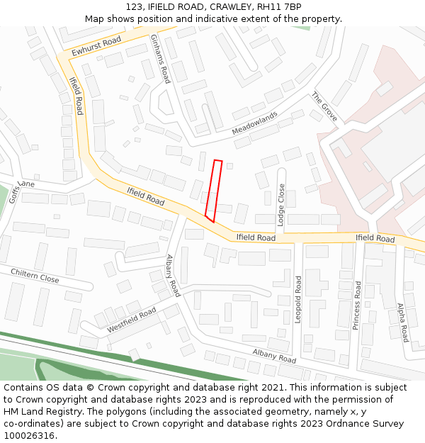 123, IFIELD ROAD, CRAWLEY, RH11 7BP: Location map and indicative extent of plot