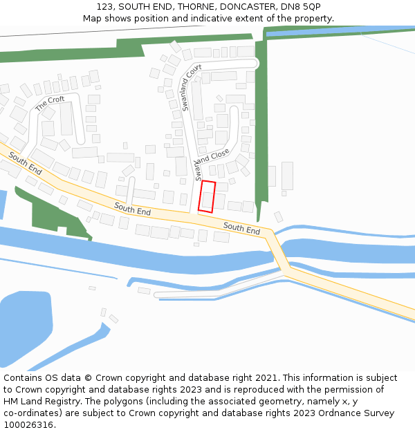 123, SOUTH END, THORNE, DONCASTER, DN8 5QP: Location map and indicative extent of plot