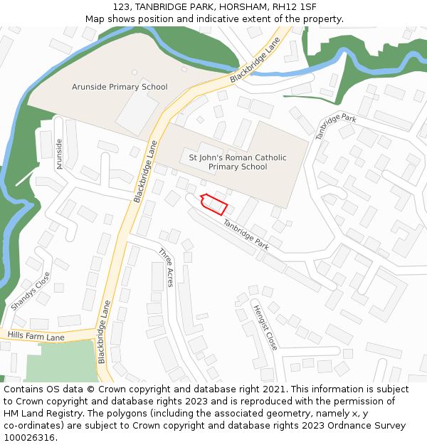 123, TANBRIDGE PARK, HORSHAM, RH12 1SF: Location map and indicative extent of plot