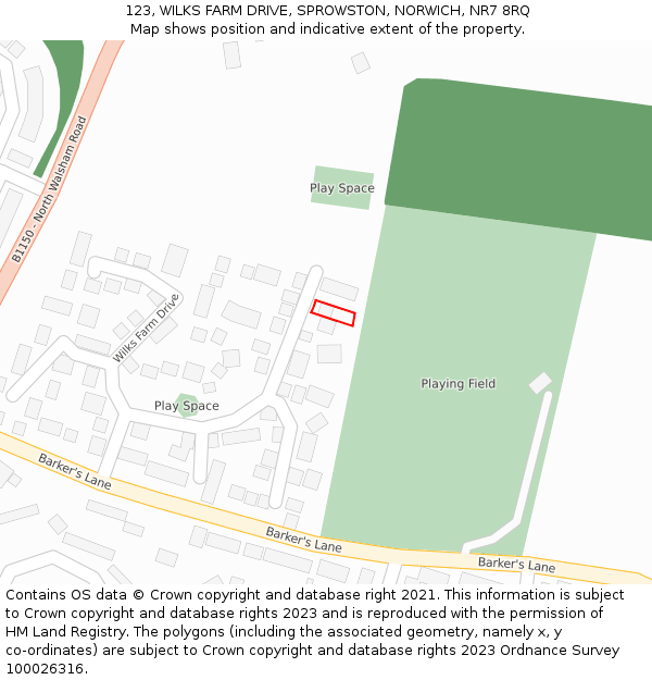 123, WILKS FARM DRIVE, SPROWSTON, NORWICH, NR7 8RQ: Location map and indicative extent of plot