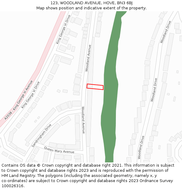 123, WOODLAND AVENUE, HOVE, BN3 6BJ: Location map and indicative extent of plot