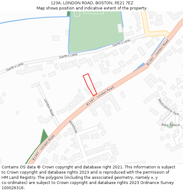 123A, LONDON ROAD, BOSTON, PE21 7EZ: Location map and indicative extent of plot