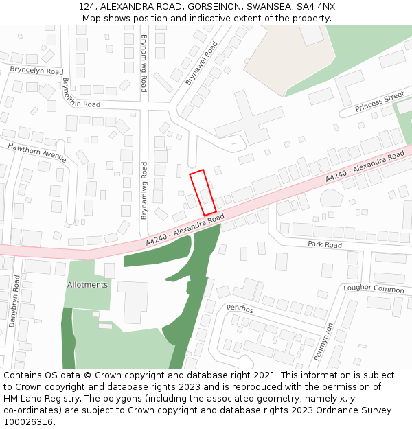 124, ALEXANDRA ROAD, GORSEINON, SWANSEA, SA4 4NX: Location map and indicative extent of plot