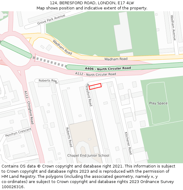 124, BERESFORD ROAD, LONDON, E17 4LW: Location map and indicative extent of plot