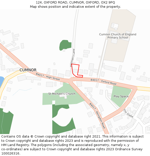 124, OXFORD ROAD, CUMNOR, OXFORD, OX2 9PQ: Location map and indicative extent of plot