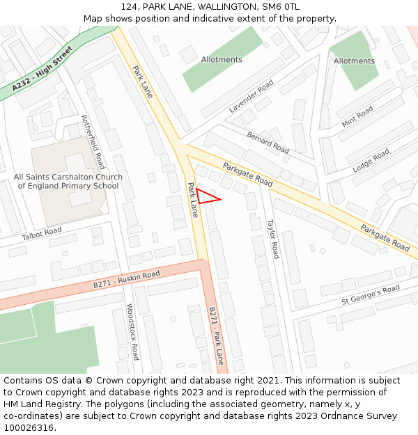 124, PARK LANE, WALLINGTON, SM6 0TL: Location map and indicative extent of plot