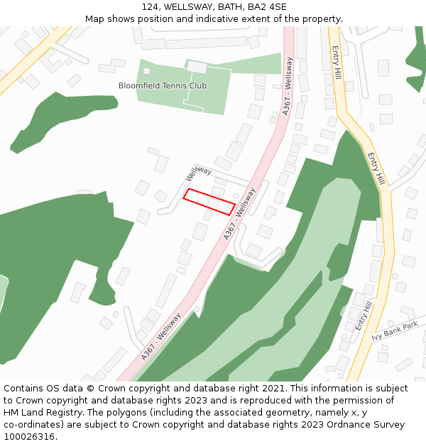 124, WELLSWAY, BATH, BA2 4SE: Location map and indicative extent of plot