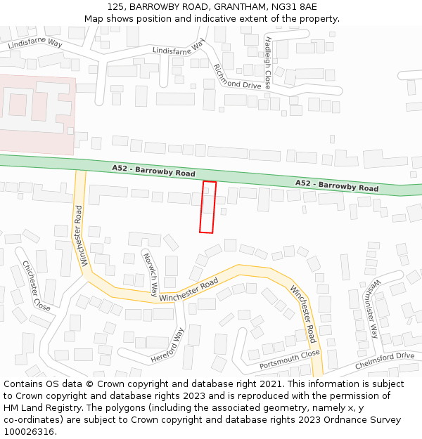 125, BARROWBY ROAD, GRANTHAM, NG31 8AE: Location map and indicative extent of plot