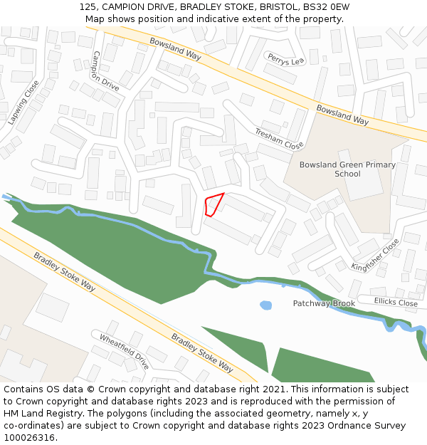 125, CAMPION DRIVE, BRADLEY STOKE, BRISTOL, BS32 0EW: Location map and indicative extent of plot