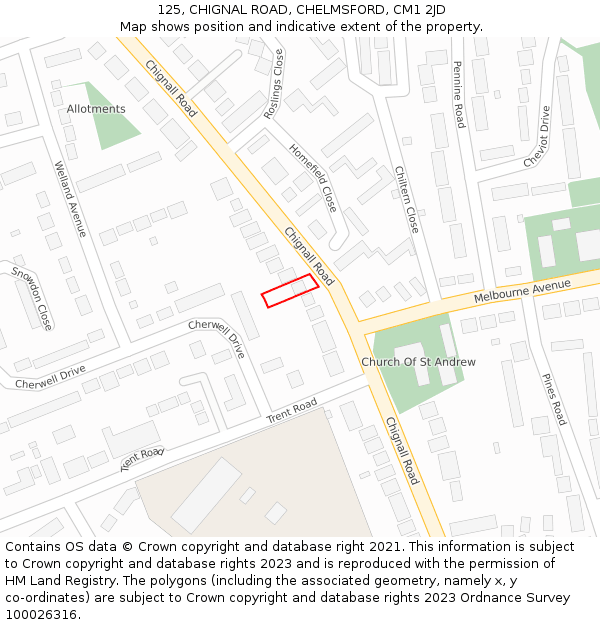 125, CHIGNAL ROAD, CHELMSFORD, CM1 2JD: Location map and indicative extent of plot