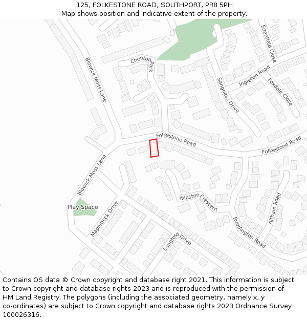 125, FOLKESTONE ROAD, SOUTHPORT, PR8 5PH: Location map and indicative extent of plot