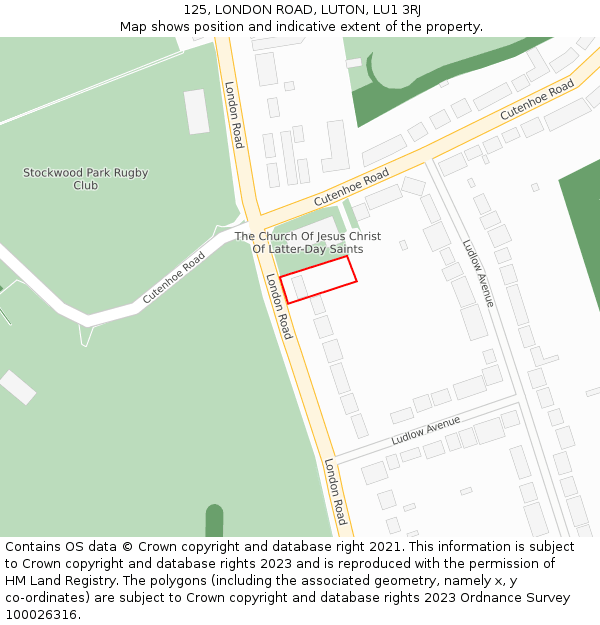 125, LONDON ROAD, LUTON, LU1 3RJ: Location map and indicative extent of plot