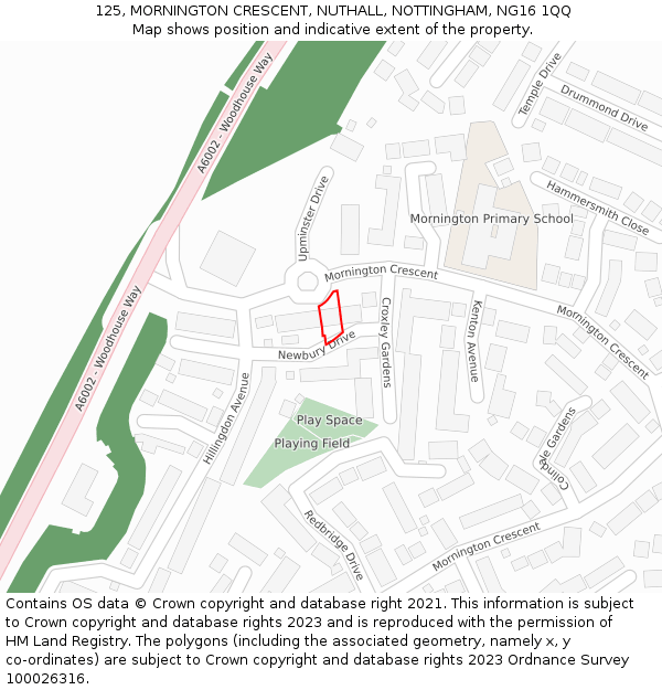 125, MORNINGTON CRESCENT, NUTHALL, NOTTINGHAM, NG16 1QQ: Location map and indicative extent of plot