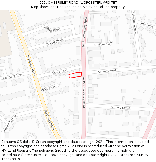 125, OMBERSLEY ROAD, WORCESTER, WR3 7BT: Location map and indicative extent of plot