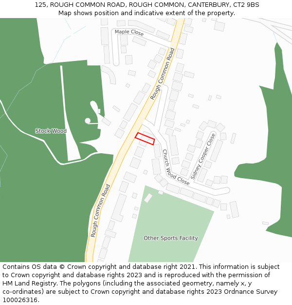 125, ROUGH COMMON ROAD, ROUGH COMMON, CANTERBURY, CT2 9BS: Location map and indicative extent of plot