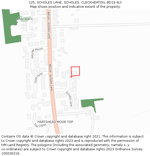 125, SCHOLES LANE, SCHOLES, CLECKHEATON, BD19 6LY: Location map and indicative extent of plot