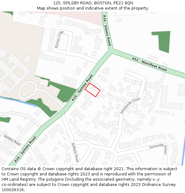 125, SPILSBY ROAD, BOSTON, PE21 9QN: Location map and indicative extent of plot