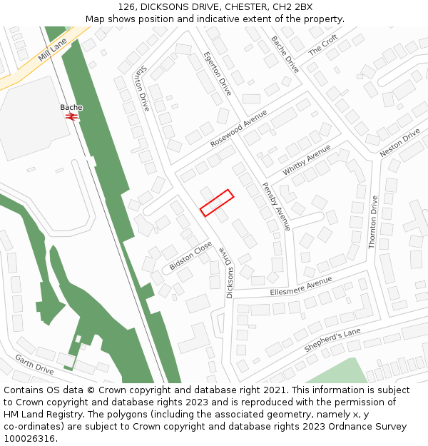 126, DICKSONS DRIVE, CHESTER, CH2 2BX: Location map and indicative extent of plot