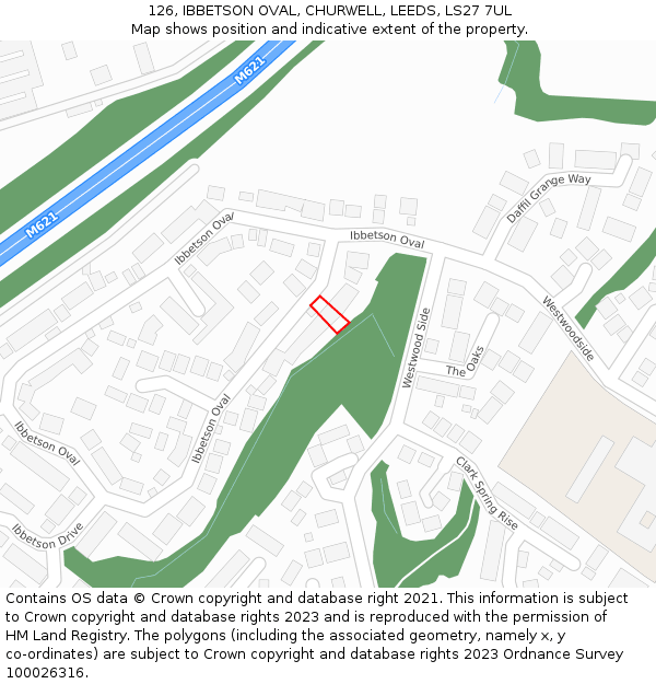 126, IBBETSON OVAL, CHURWELL, LEEDS, LS27 7UL: Location map and indicative extent of plot