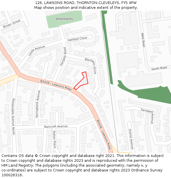 126, LAWSONS ROAD, THORNTON-CLEVELEYS, FY5 4PW: Location map and indicative extent of plot