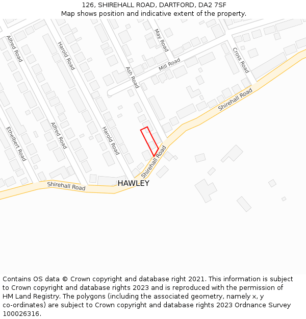 126, SHIREHALL ROAD, DARTFORD, DA2 7SF: Location map and indicative extent of plot