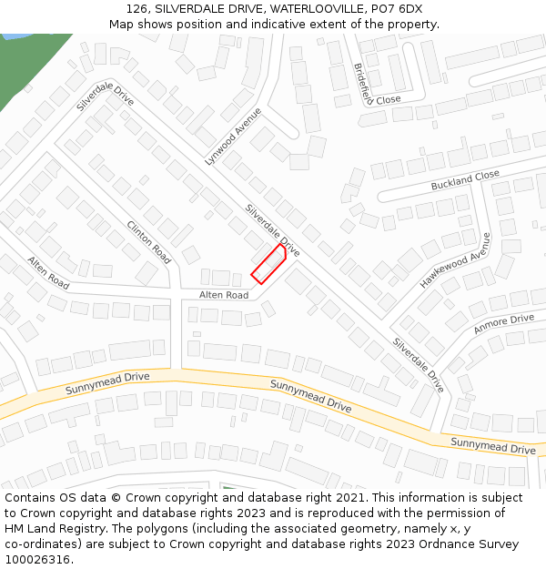 126, SILVERDALE DRIVE, WATERLOOVILLE, PO7 6DX: Location map and indicative extent of plot