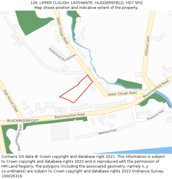 126, UPPER CLOUGH, LINTHWAITE, HUDDERSFIELD, HD7 5PQ: Location map and indicative extent of plot