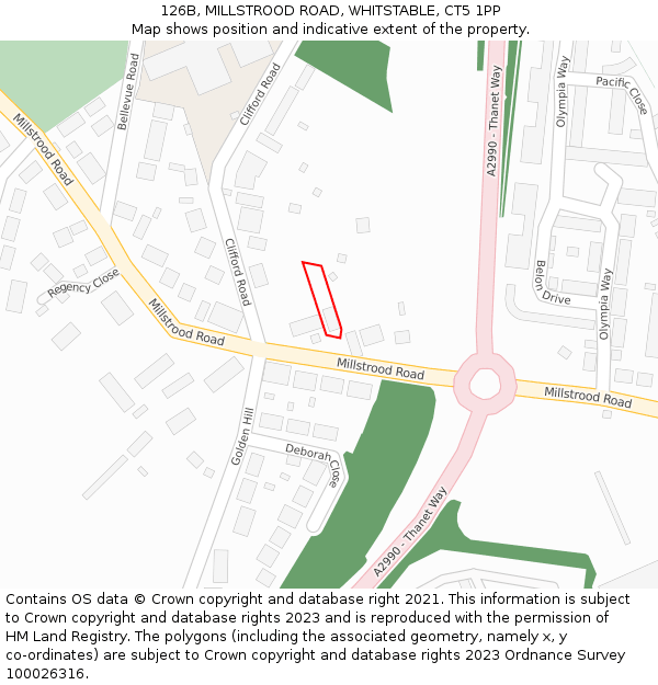 126B, MILLSTROOD ROAD, WHITSTABLE, CT5 1PP: Location map and indicative extent of plot