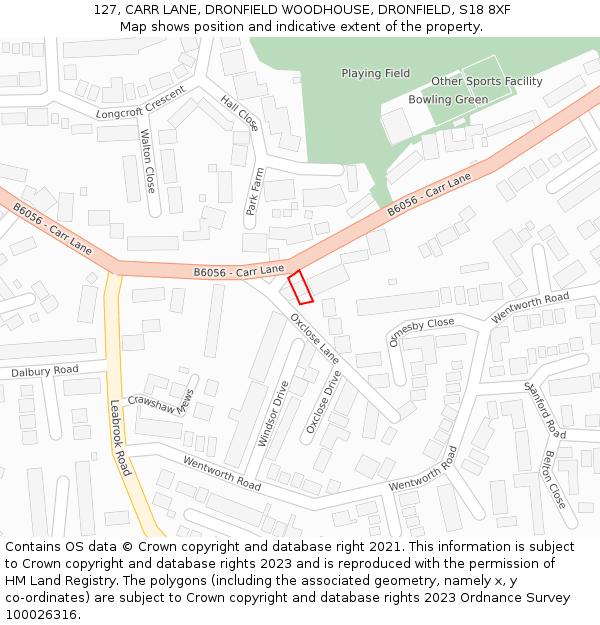 127, CARR LANE, DRONFIELD WOODHOUSE, DRONFIELD, S18 8XF: Location map and indicative extent of plot