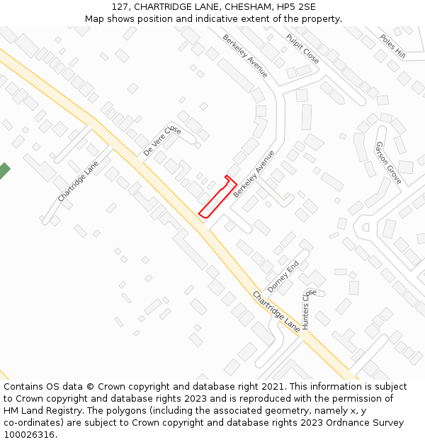 127, CHARTRIDGE LANE, CHESHAM, HP5 2SE: Location map and indicative extent of plot