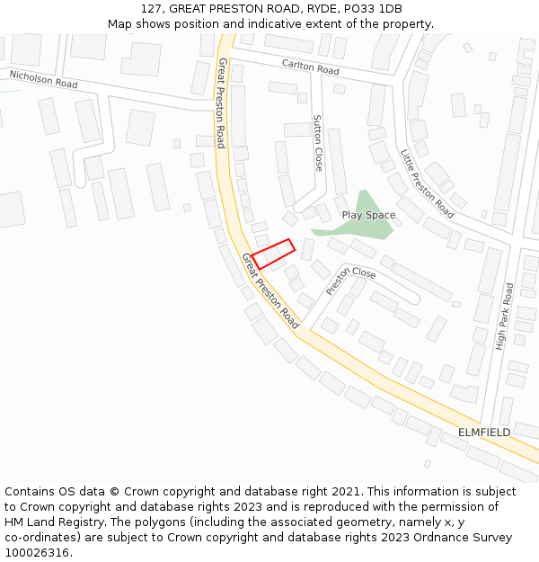 127, GREAT PRESTON ROAD, RYDE, PO33 1DB: Location map and indicative extent of plot