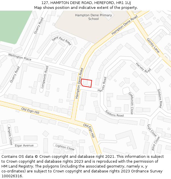 127, HAMPTON DENE ROAD, HEREFORD, HR1 1UJ: Location map and indicative extent of plot