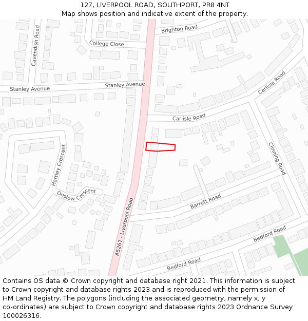 127, LIVERPOOL ROAD, SOUTHPORT, PR8 4NT: Location map and indicative extent of plot